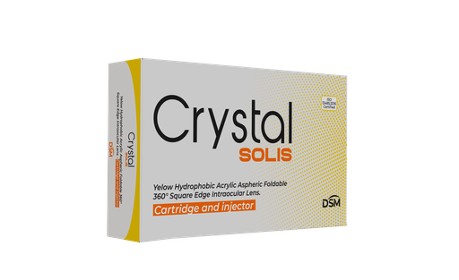 Crystal SOLYS Lente intraocular plegable de borde cuadrado de 360°, acrílica, hidrofóbica y amarilla (cartucho e inyector)