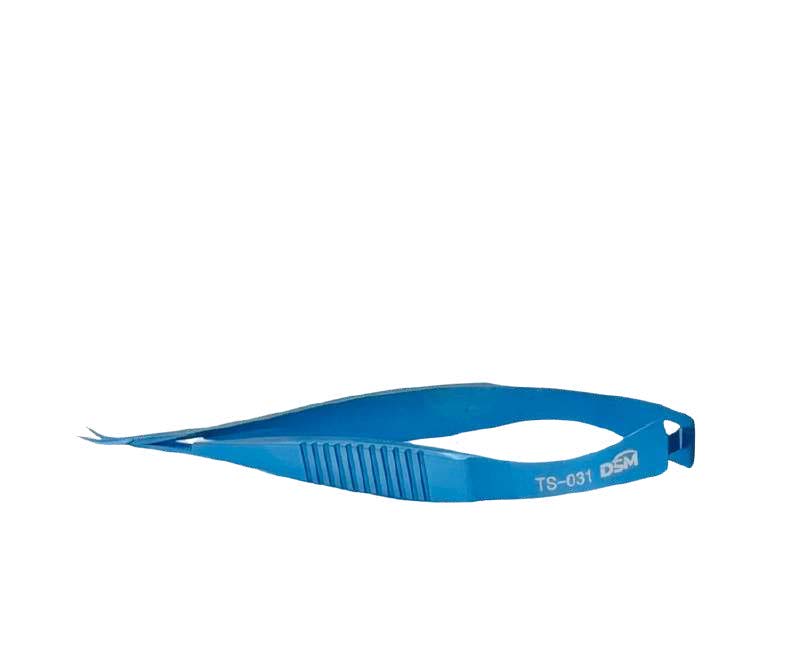 TS-031 - Tijeras Vannas 82mm, Puntas curvas y afiladas, longitud de la punta al pivote 9,5 mm
