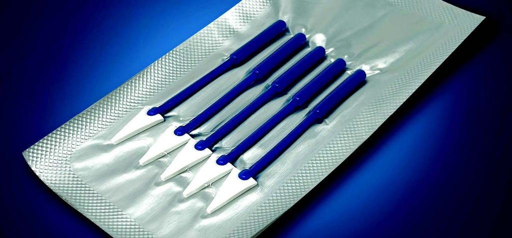 Lanzas oculares de PVA y celulosa esponjas estériles, 5 lanzas/láminas, 2 láminas/Tyvek, 20 Tyveks/caja, (200 lanzas x caja)  