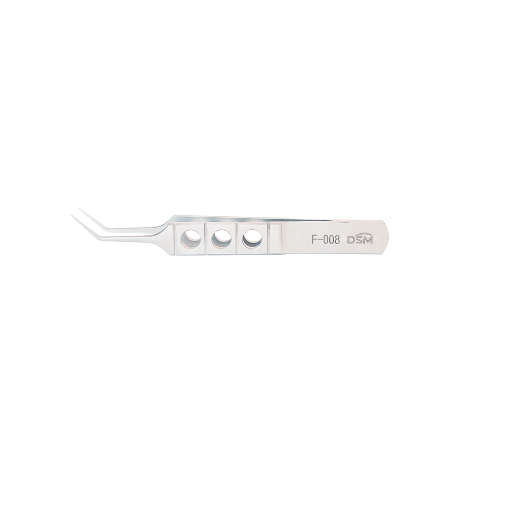 F-008 Pinza Dentadas Mcpherson Ejes angulados con plataformas de atar 85mm, 0.12 mm, 1 x 2 dientes