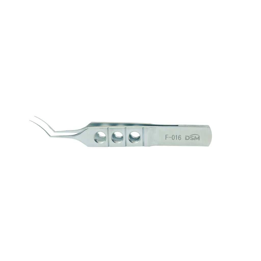 F-016 Pinza Capsulorhexis Ejes curvados, con plataformas de atar MICS 85 mm, incisión de 1.8 mm