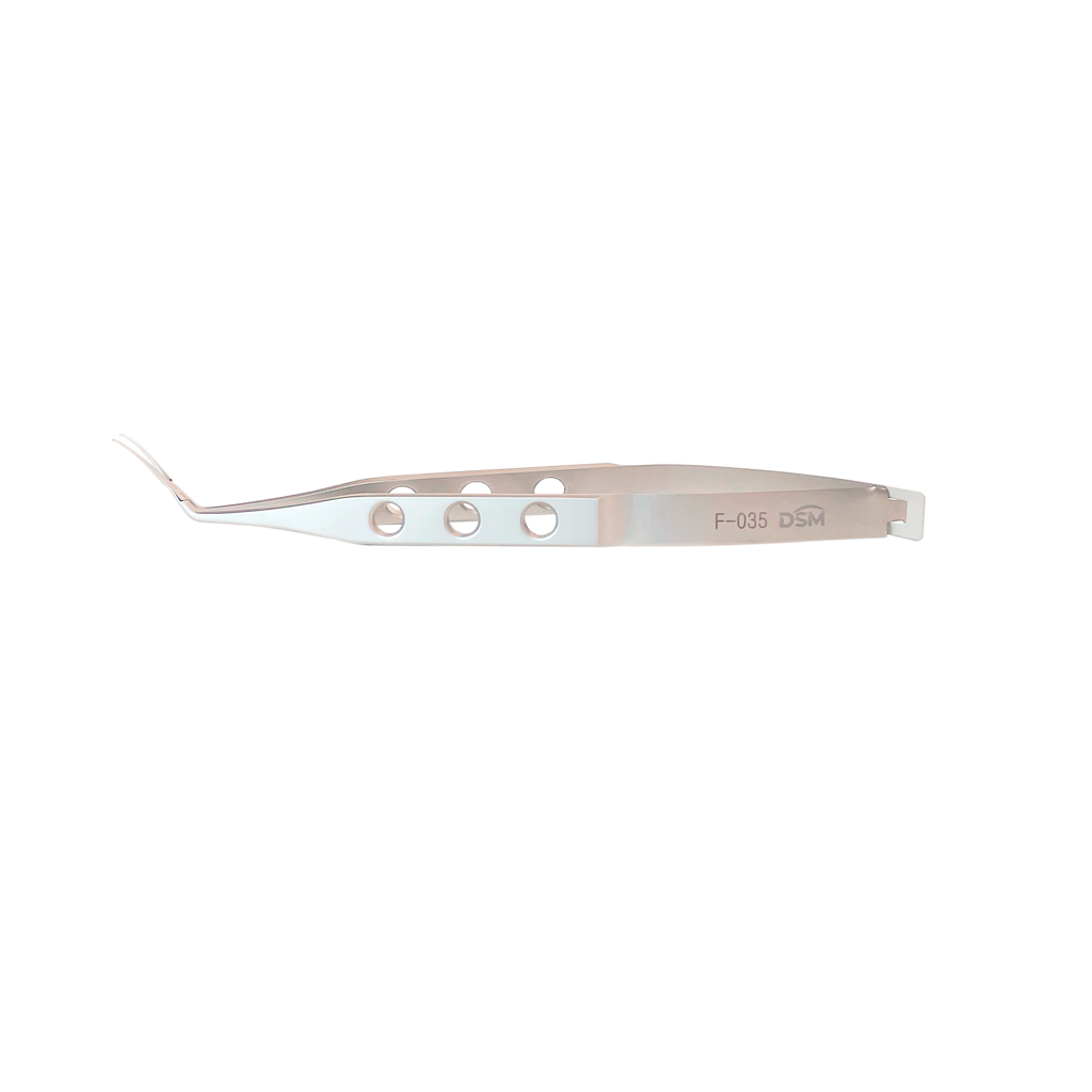F-035 MICS Capsulorhexis  Forceps 115mm, Cross action, curved shafts, very delicate grasiping tips,1.8mm incision