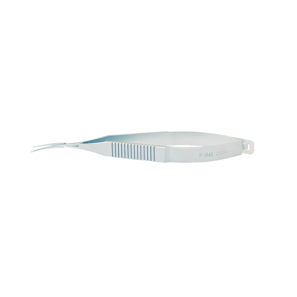 F-045 Lens Forceps 115mm, curved shafts with 1.0mm ring tips