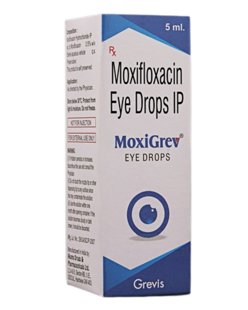 Moxifloxacina gotas oftálmicas al 0,5% w/v de 5 ml (MOXIGREV). Greivis Pharma.