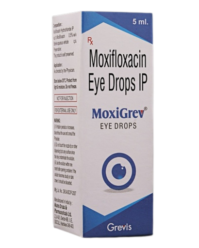 Moxifloxacina gotas oftálmicas al 0,5% w/v de 5 ml (MOXIGREV). Greivis Pharma.