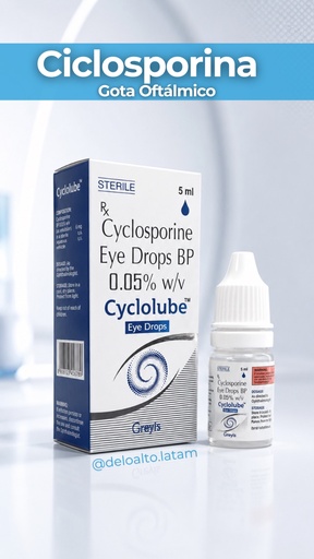 Ciclosporin 0.05% p/v 5ml. CYCLOLUBE. Greivis Pharma.