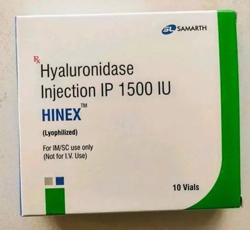 Hialuronidasa en vial para inyección, ampolla de 1500 IU, caja de 10. Hinex
