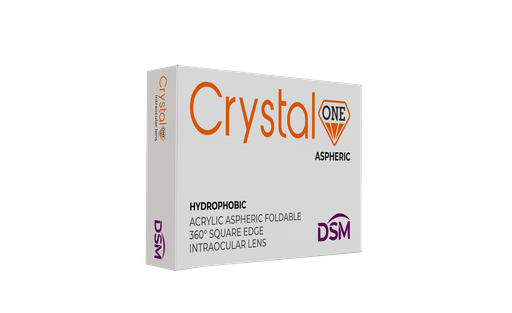 Lente intraocular Monofocal de acrílico hidrofóbico, ( Crystal One  DSM ) JMH 6030SQ plegable, asférico,  de una sola pieza, constante 118.4, cartucho e inyector incluido para  incisiones superior a 2,6mm.  DSM