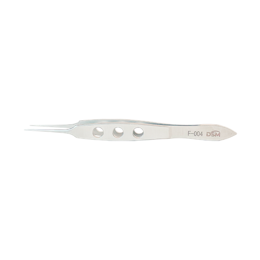[F-004 ] F-004 Toothed Forceps 105mm, 0.12mm 1 x 2 teeth, straight with tying platforms, flat handle