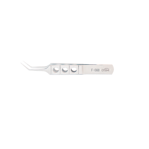 [F-008 ] F-008 Mcpherson Toothed Forceps 85mm, 0.12mm 1 x 2 teeth, angled shafts with tying platforms