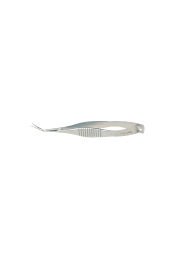 [S-040 ] S-040 Tijera de Vannas para Capsulotomía 85mm, Angulada, Punta afilada, Longitud de las cuchillas 9mm 