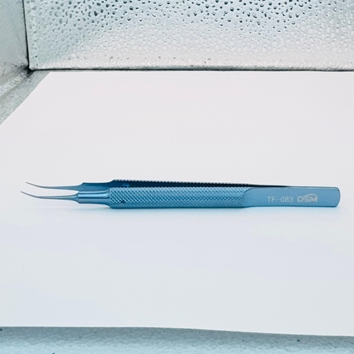 [TF-083 ] TF-083 Curved Toothe Forceps 105 mm, 0.12mm, 1×2 teeth, curved shafts with tying platforms, round handle