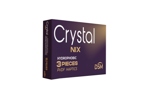 Crystal Nix JM3HP6030 Lente intraocular de 3 piezas Biconvexo: borde cuadrado asférico 6mm, plegable de acrílico hidrofóbico de 360 ​​​​° con hápticos de PVDF, óptica asférica de cámara posterior, A- constante  118.0, óptica: 6.0mm y Óptica A-Constante:  A SRK/T : 118,40 | SRK/II: 118,70 longitud total: 13.00mm.